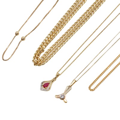 Lot 1201 - A group of gold pendants and chains