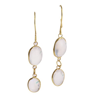 Lot 1123 - A pair of moonstone drop earrings