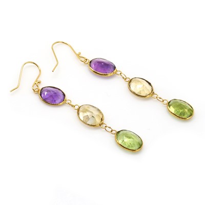 Lot 90 - A pair of multi gemstone drop earrings