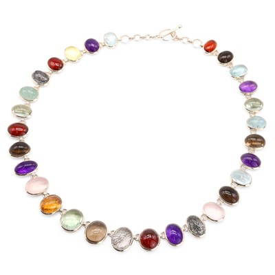 Lot 1143 - A silver multi-gemstone necklace