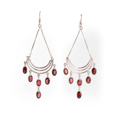 Lot 1146 - A pair of silver garnet drop earrings
