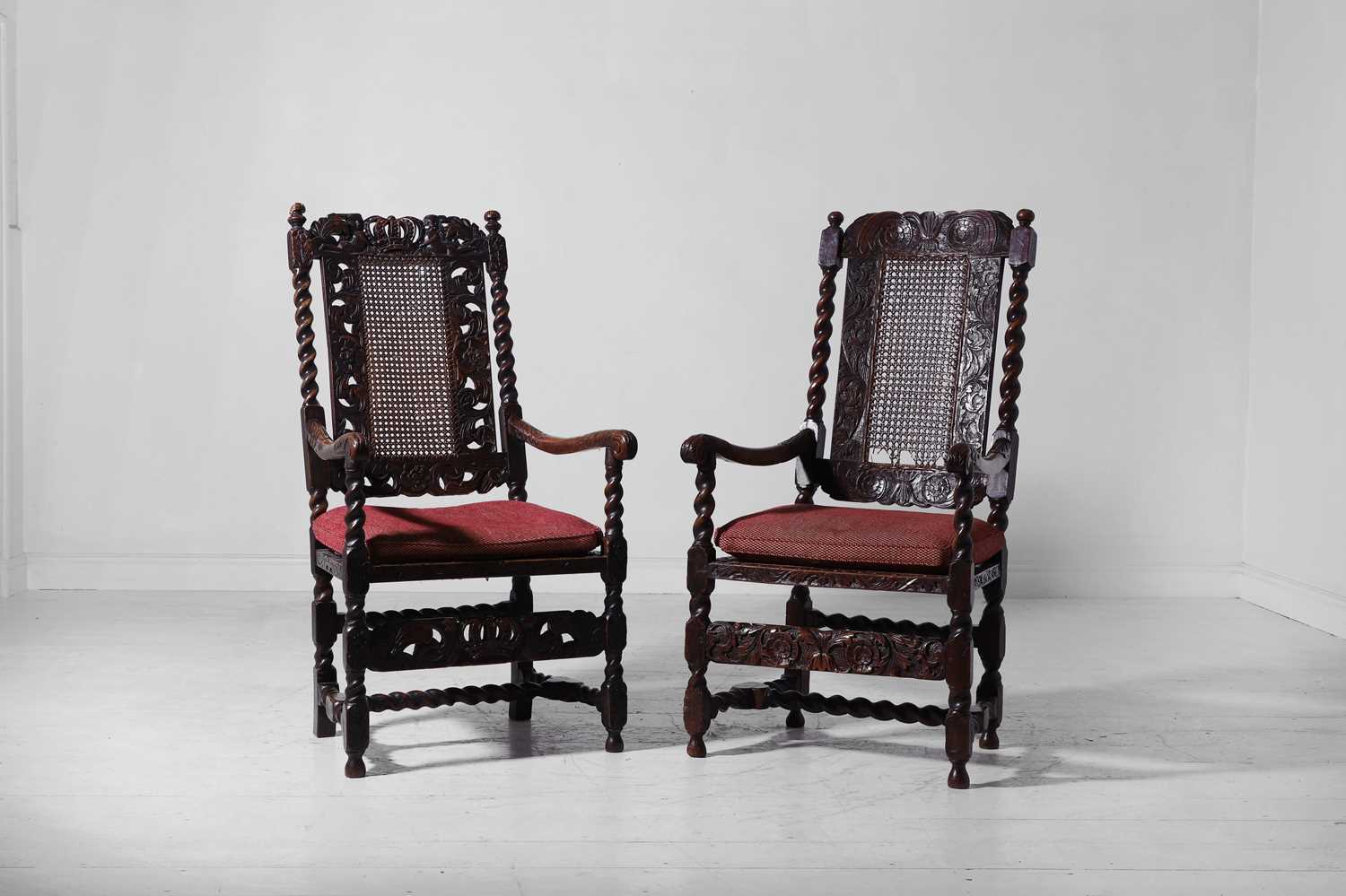 Lot 285 - A matched pair of Charles II oak armchairs