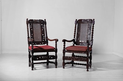 Lot 285 - A matched pair of Charles II oak armchairs