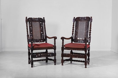 Lot 285 - A matched pair of Charles II oak armchairs
