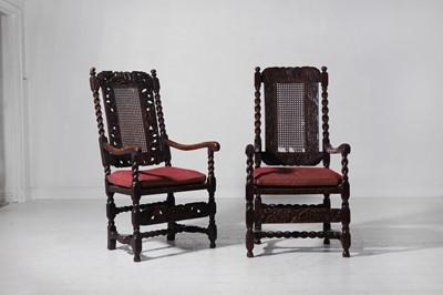 Lot 285 - A matched pair of Charles II oak armchairs