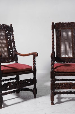 Lot 285 - A matched pair of Charles II oak armchairs