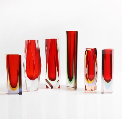 Lot 171 - A group of six Murano sommerso glass vases