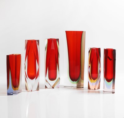 Lot 171 - A group of six Murano sommerso glass vases