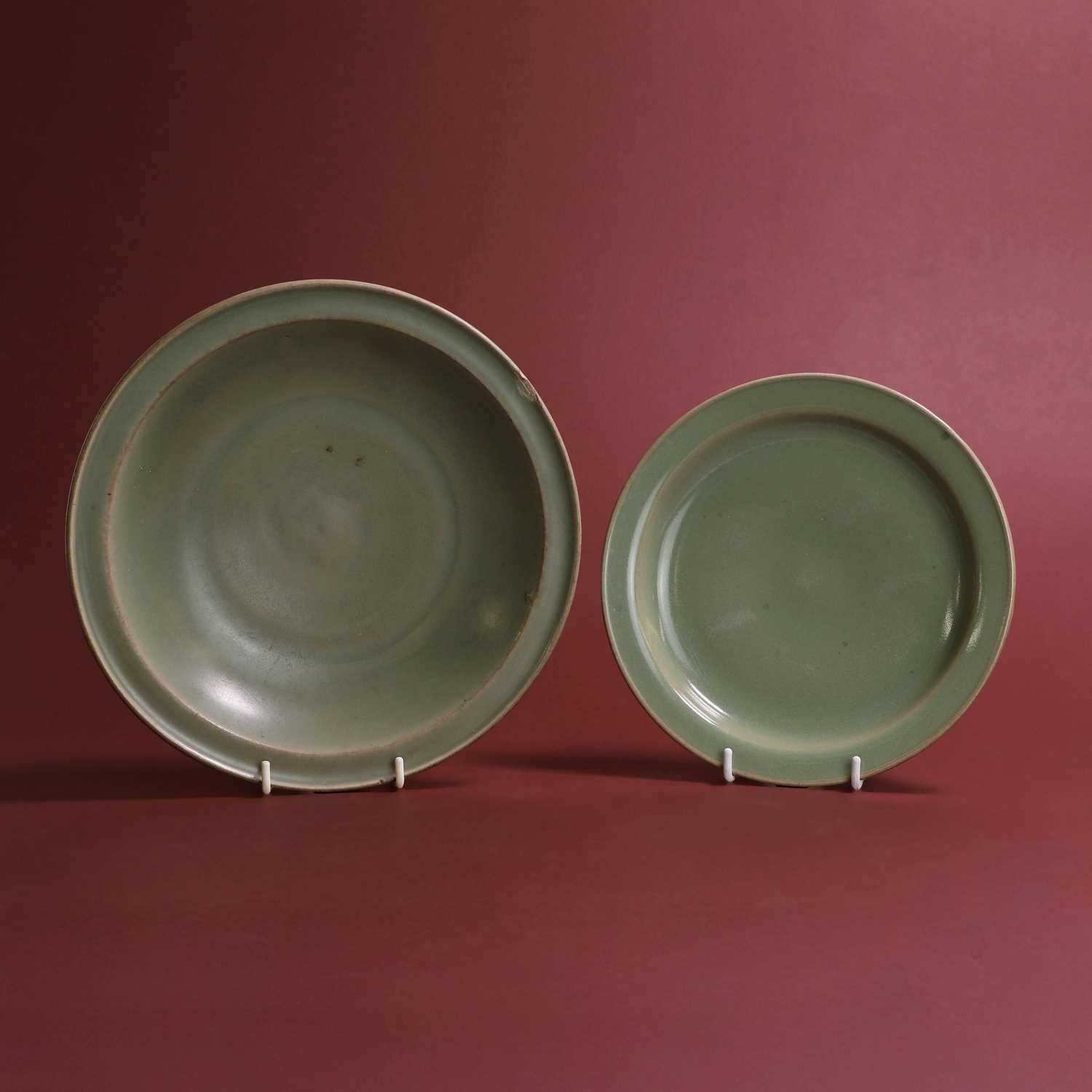 Lot 6 - Two Chinese celadon-glazed dishes