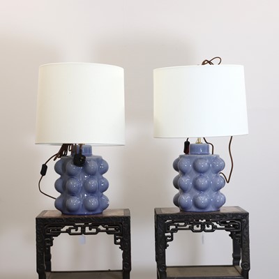 Lot 472 - A pair of blue ceramic lamps
