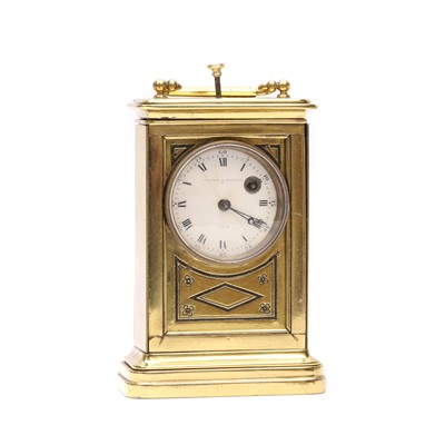 Lot 1292 - A gilt metal quarter repeater carriage clock