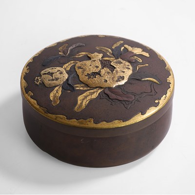 Lot 259 - A Japanese soft-metal-inlaid bronze box and cover