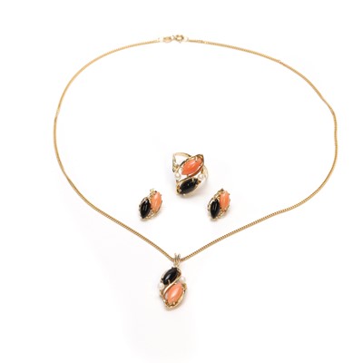 Lot 1155 - A coral and cultured pearl jewellery set