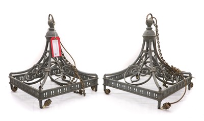 Lot 476 - A pair of painted brass hanging church lights