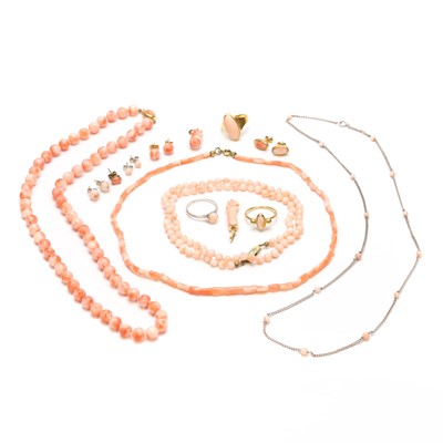 Lot 1225 - A group of angel skin coral jewellery