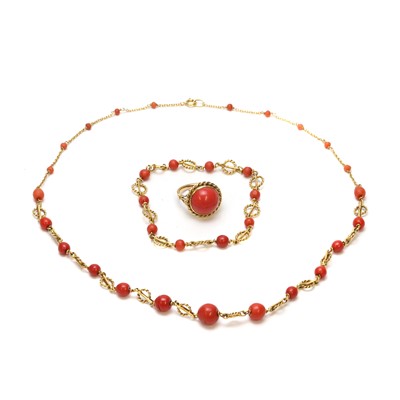 Lot 1220 - A group of red coral and simulated coral jewellery