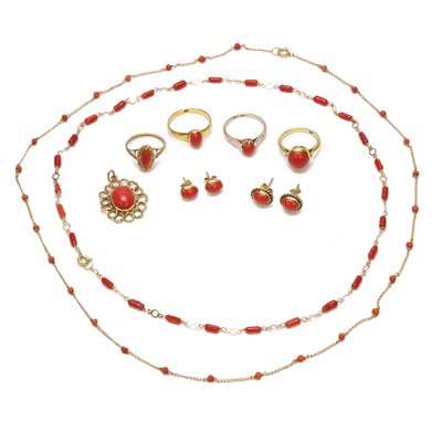 Lot 1238 - A group of coral and possibly simulated coral jewellery