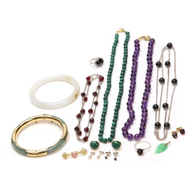 Lot 1237 - A group of gold, silver and costume jewellery