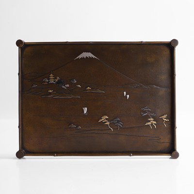 Lot 264 - A Japanese mixed-metal bronze tray