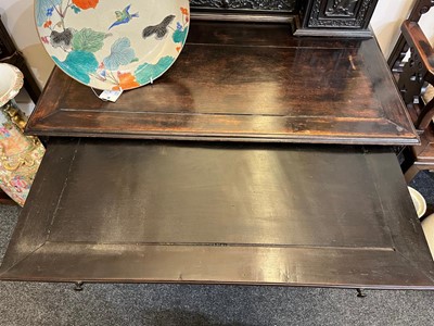 Lot 152 - A Chinese carved hardwood kneehole desk