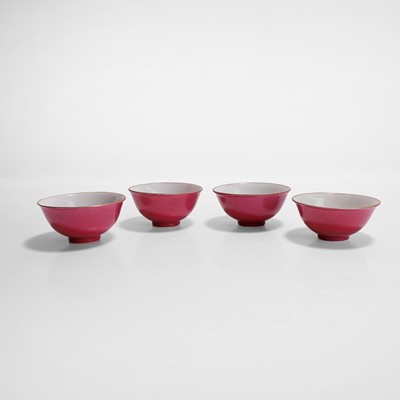 Lot 93 - A group of four Chinese ruby-back tea bowls