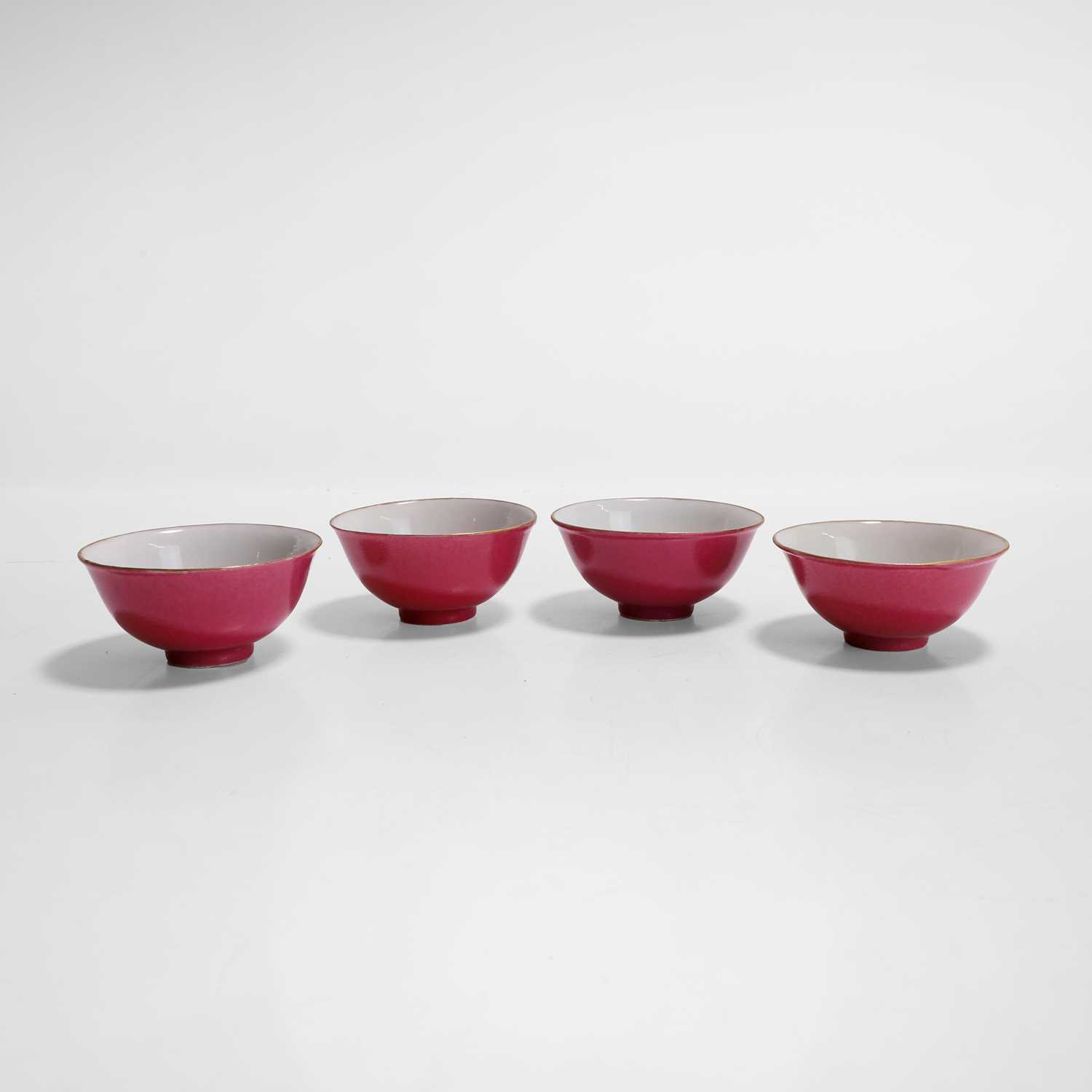 Lot 93 - A group of four Chinese ruby-back tea bowls