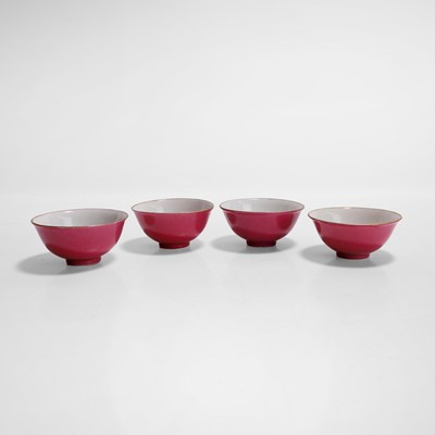 Lot 93 - A group of four Chinese ruby-back tea bowls
