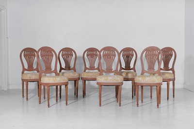 Lot 506 - A set of eight Louis XVI-style limed beech dining chairs