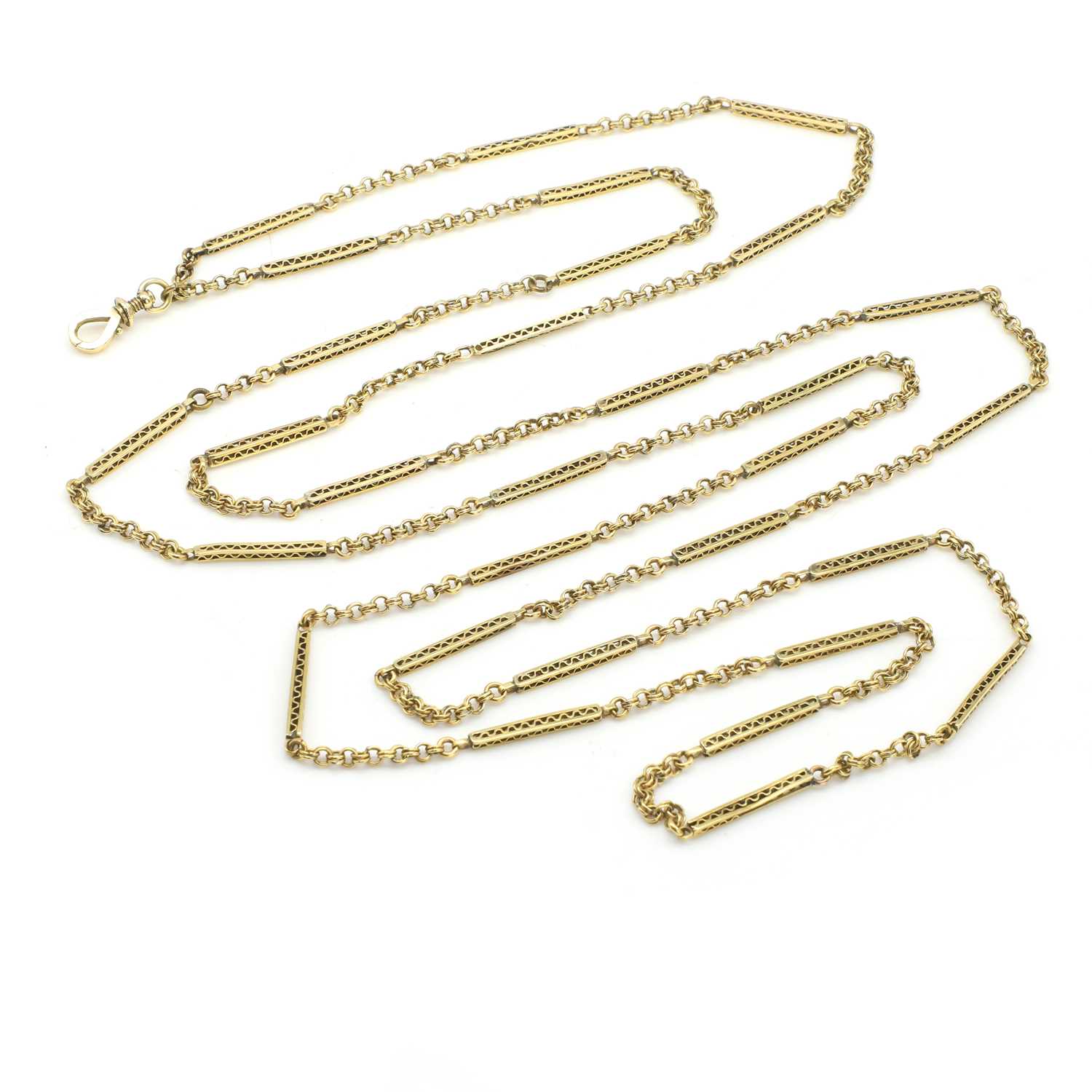 Lot 260 - A filigree bar link guard chain,