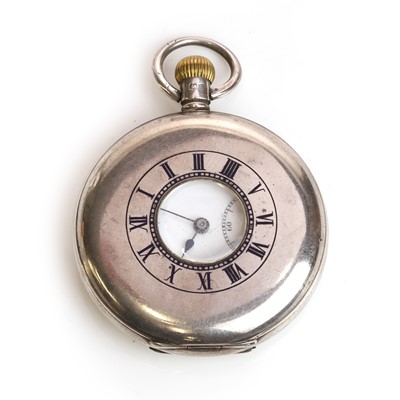 Lot 1300 - A silver side wind half hunter pocket watch, by J.W.Benson