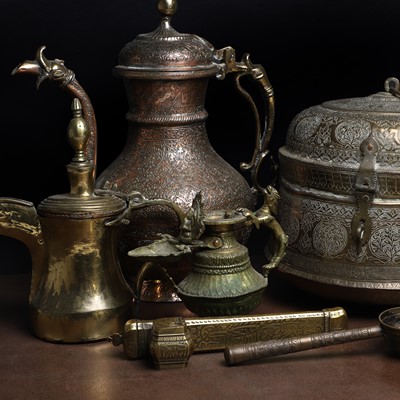 Lot 246 - A collection of Persian brass and copper items