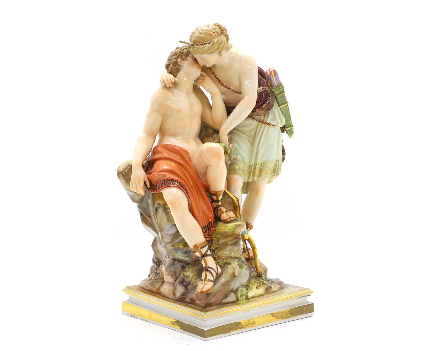 Lot 108 - A Meissen porcelain figure group of Diana and Endymion