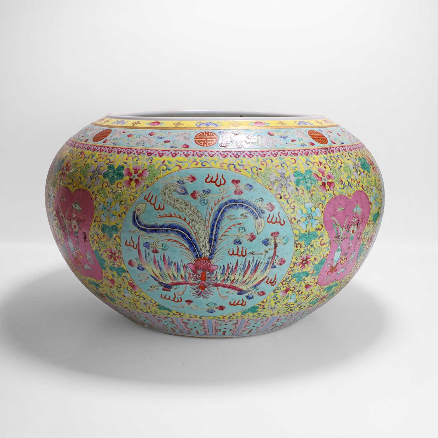 Lot 203 - A large Chinese famille rose yellow-ground vase