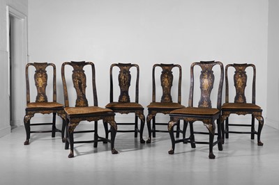 Lot 513 - A matched set of six George II black and gilt-japanned dining chairs