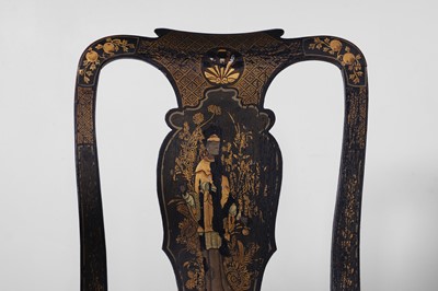 Lot 513 - A matched set of six George II black and gilt-japanned dining chairs