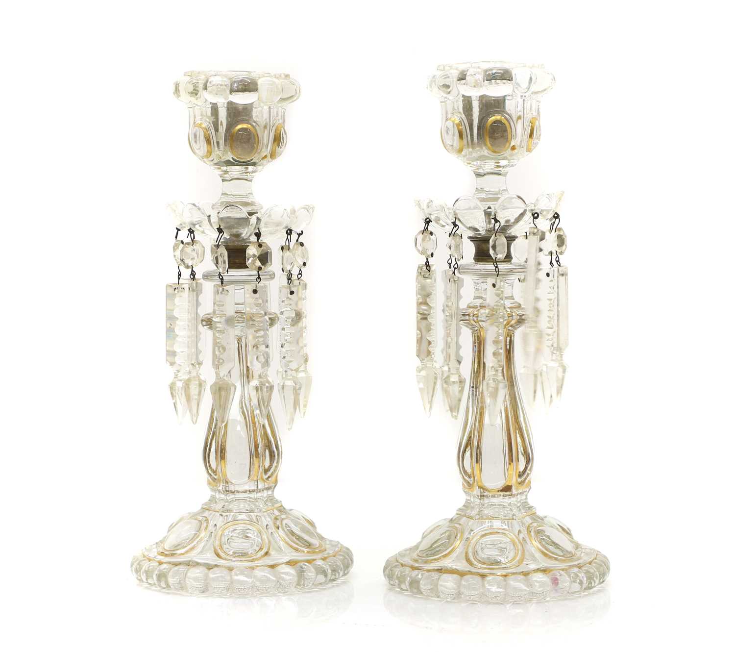 Lot 151 - A pair of moulded glass table lustres