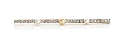 Lot 37 - An early 20th century pearl and diamond bar brooch