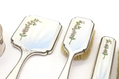 Lot 8 - A set of silver and enamel dressing table items