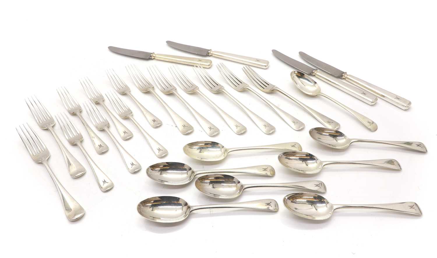 Lot 7 - A silver Hanoverian pattern part dinner service