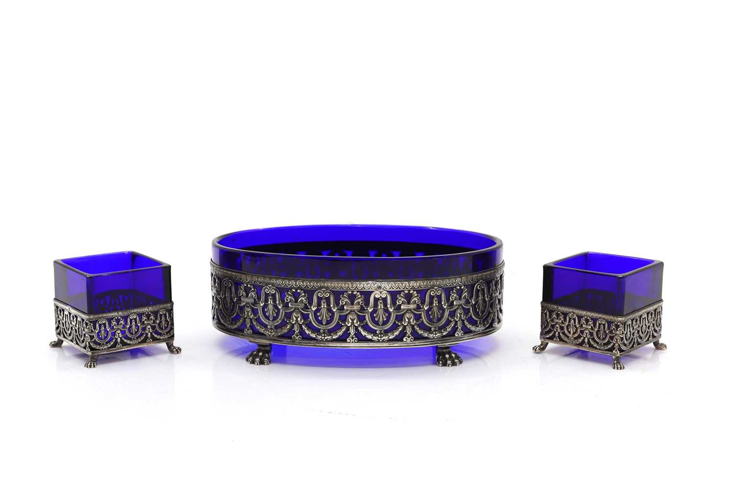 Lot 3 - Three French blue glass and silver-mounted boxes