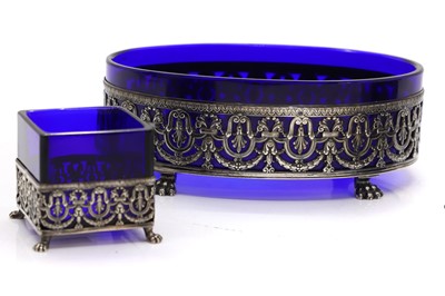 Lot 3 - Three French blue glass and silver-mounted boxes
