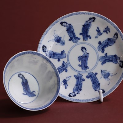 Lot 45 - A Chinese blue and white teacup and saucer