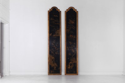 Lot 173 - A pair of large black and gilt lacquer chinoiserie panels