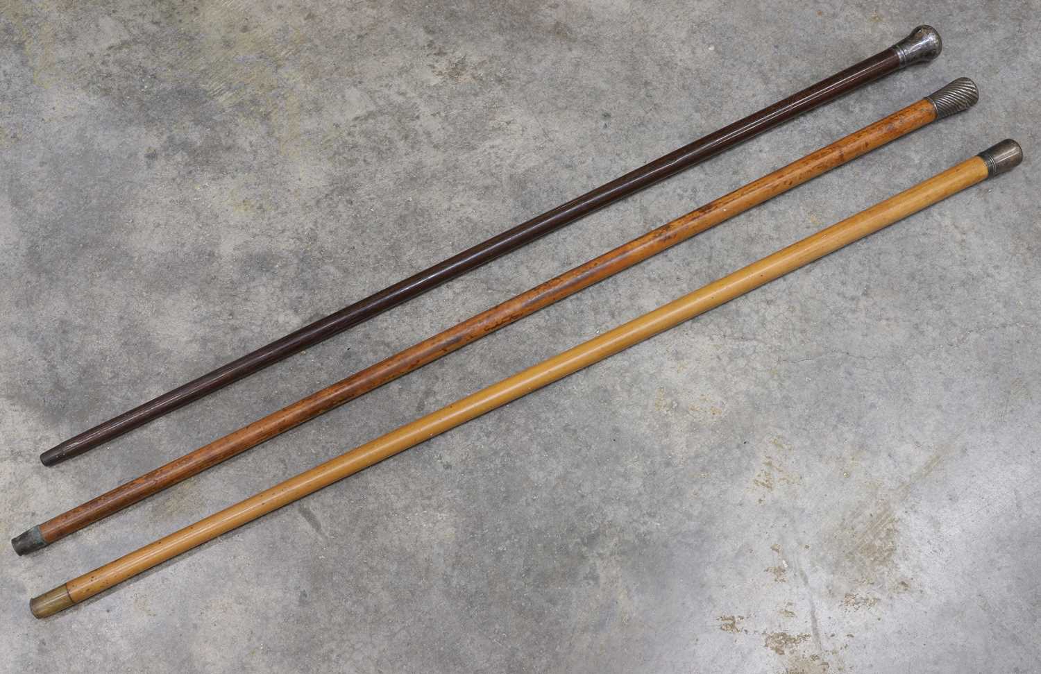Lot 101 - Three walking sticks with silver handles