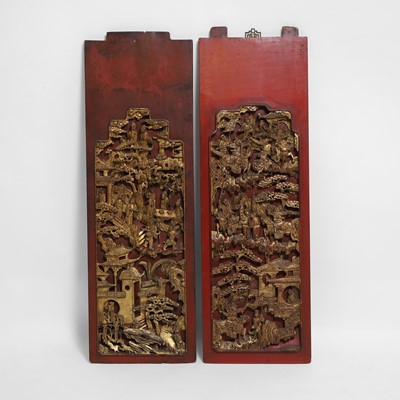 Lot 258 - Two Chinese red lacquer and parcel-gilt panels