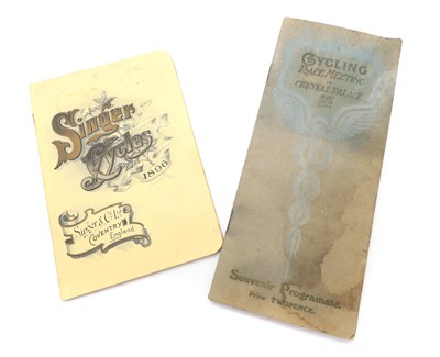 Lot 85 - A souvenir programme for 'Cycling Race Meeting', Crystal Palace, 20 May 1905