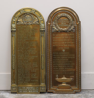 Lot 387 - A pair of bronze and brass commemorative plaques
