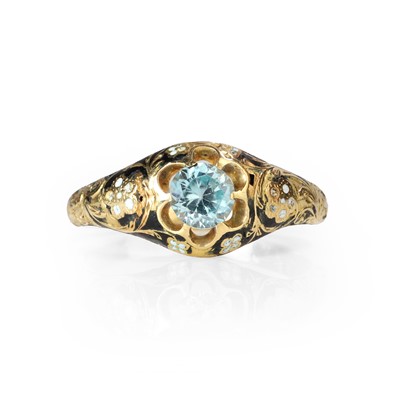 Lot 1003 - An early Victorian mourning ring later set with a blue zircon