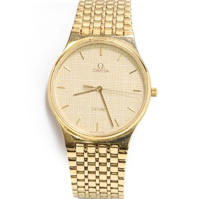 Lot 1318 - A gold plated stainless steel Omega De Ville quartz bracelet watch