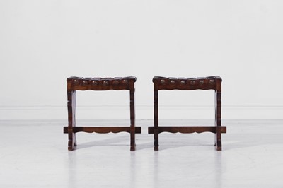 Lot 71 - A pair of beech and leather stools